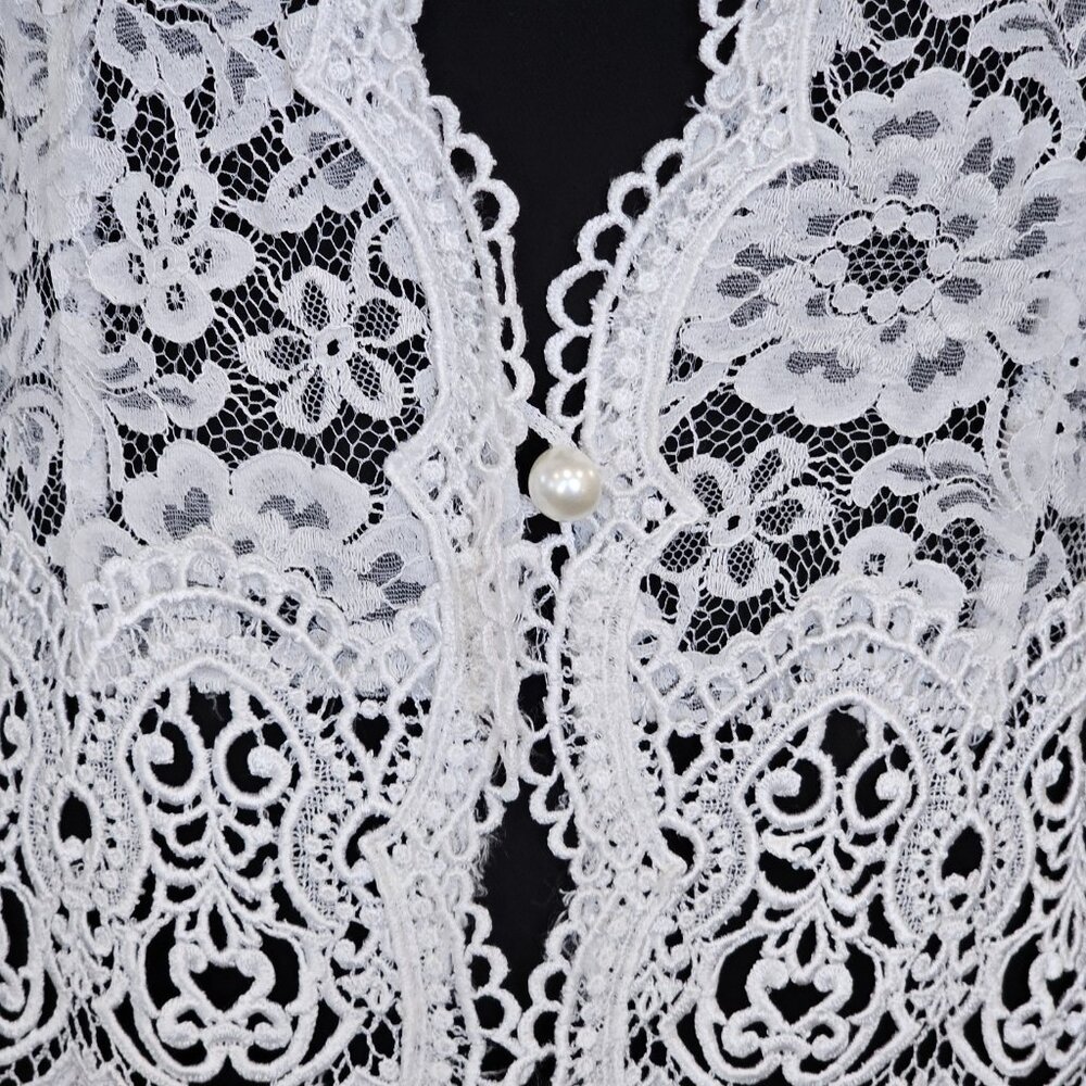 VTG Jessica McClintock Bridal White Lace‎ Cardigan Jacket Sheer Sz M Cottagecore - Picture 2 of 13